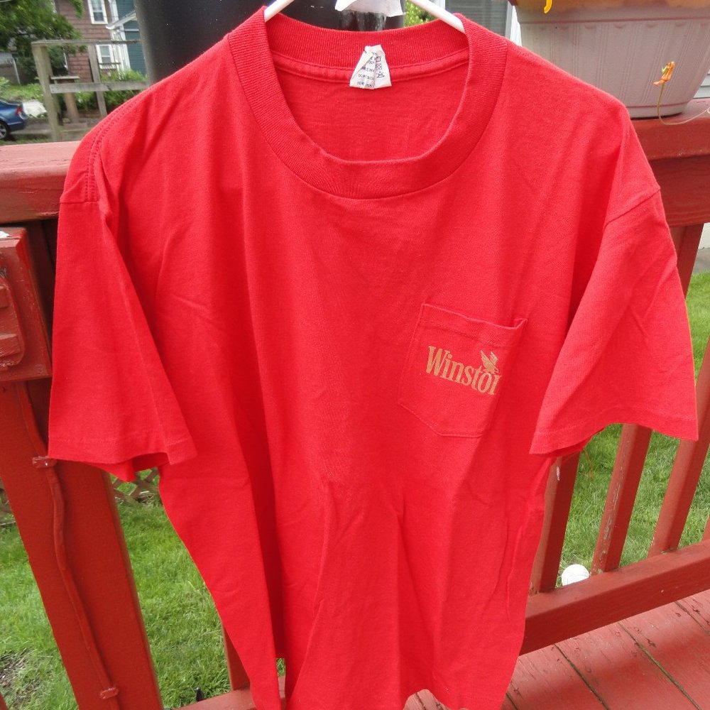 Vtg Winston embroidered Eagle pocket T~90's~cigarettes~Xl